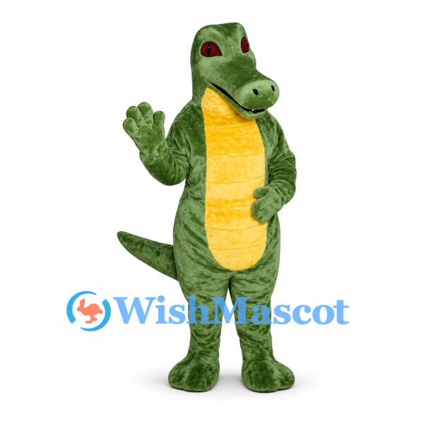 Crocodile Mascot Costume in Green with Orange Segmented Belly