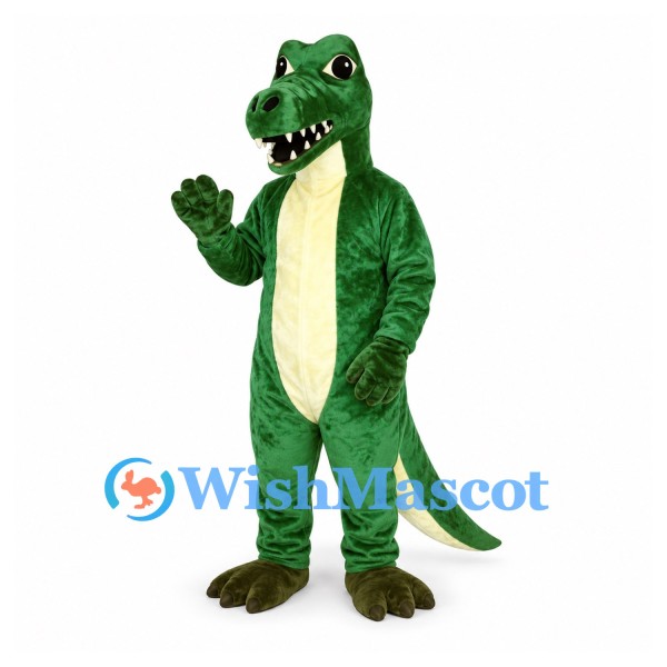 Dinosaur Mascot Costume in Green with Cream Belly and Brown Feet