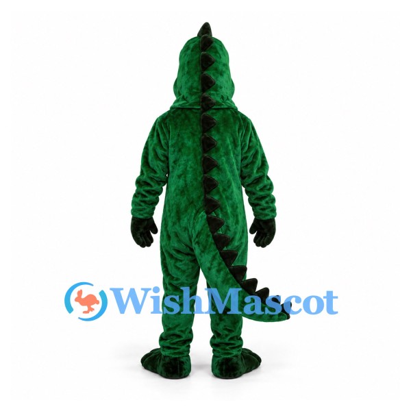 Crocodile Mascot Costume in Dark Green with Cream Belly and Black Spines