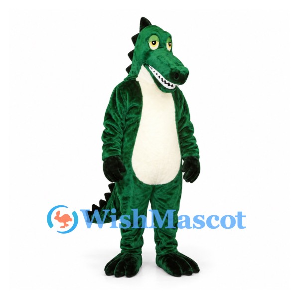 Crocodile Mascot Costume in Dark Green with Cream Belly and Black Spines