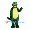 Crocodile Mascot Costume in Green with Yellow Belly and Curved Tail