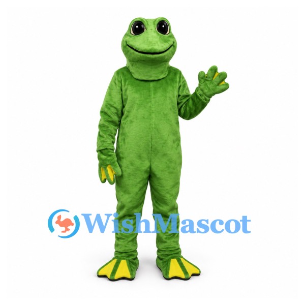Frog Mascot Costume in Green with Yellow Webbed Feet