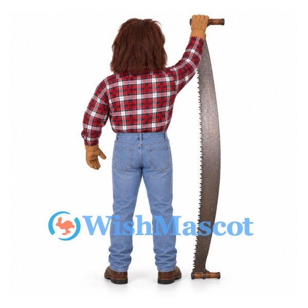 Lumberjack Mascot Costume with Red Plaid Shirt and Blue Jeans
