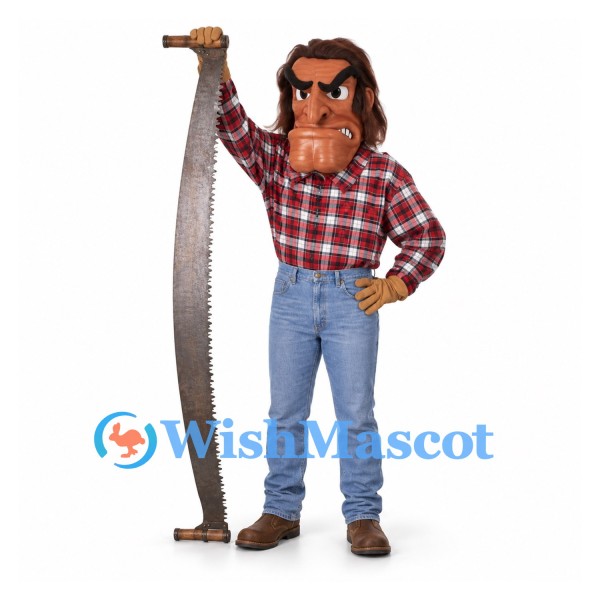 Lumberjack Mascot Costume with Red Plaid Shirt and Blue Jeans