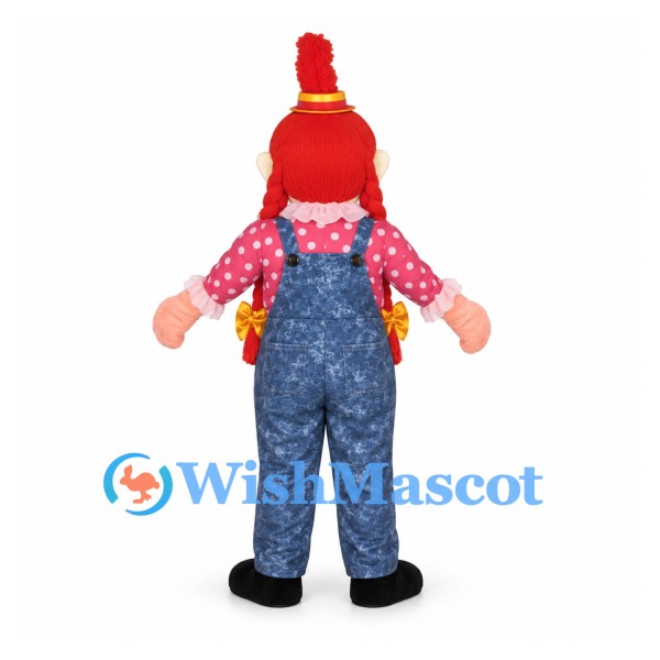 Clown Mascot Costume with Red Hair and Blue Overalls