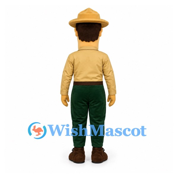 Park Ranger Mascot Costume with Tan Shirt and Green Tie