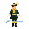 Musketeer Mascot Costume with Green Uniform and Black Cape