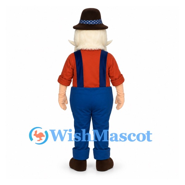 Farmer Mascot Costume with White Beard and Brown Hat