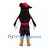 Pirate Mascot Costume with Black Beard and Red Feather Hat
