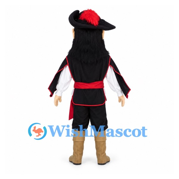 Pirate Mascot Costume with Black Beard and Red Feather Hat
