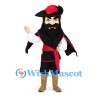 Pirate Mascot Costume with Black Beard and Red Feather Hat