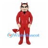 Devil Mascot Costume with Red Suit and Horned Head