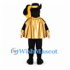 King Mascot Costume with Black Suit and Gold Cape