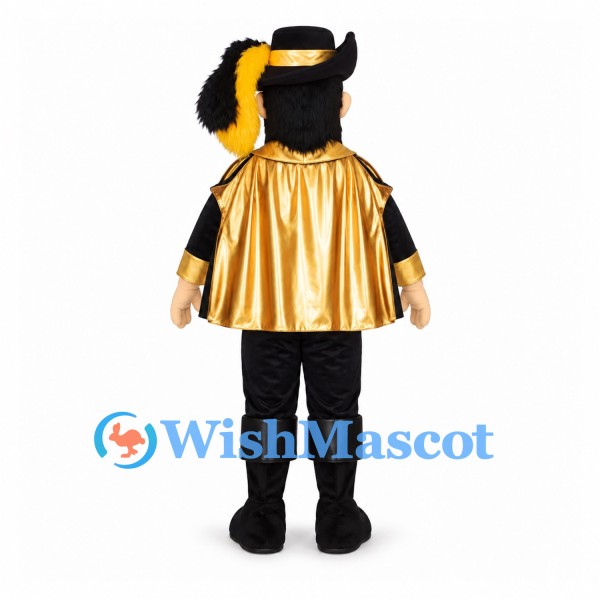 King Mascot Costume with Black Suit and Gold Cape