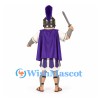 Gladiator Mascot Costume with Purple Cape and Silver Armor
