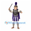 Gladiator Mascot Costume with Purple Cape and Silver Armor