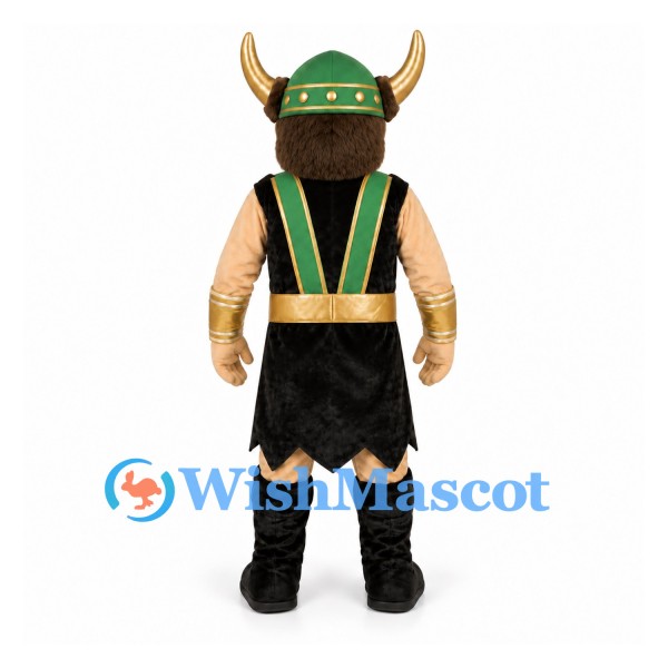 Viking Mascot Costume with Orange Beard and Green Helmet