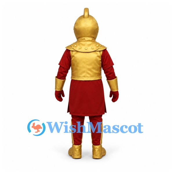 Knight Mascot Costume with Gold Armor and Red Tunic