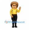 Cowgirl Mascot Costume with Yellow Shirt and Brown Hat