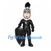 Knight Mascot Costume with Black Armor and Silver Helmet