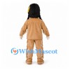 Man Mascot Costume with Long Black Hair and Tan Fringe Outfit