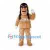 Man Mascot Costume with Long Black Hair and Tan Fringe Outfit