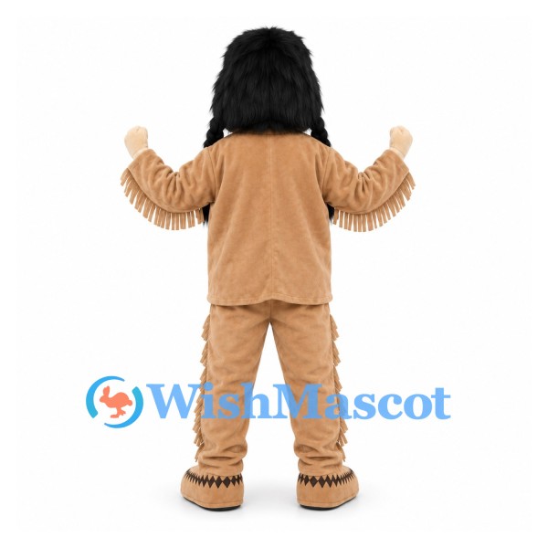 Man Mascot Costume with Black Hair and Geometric Trim Tunic