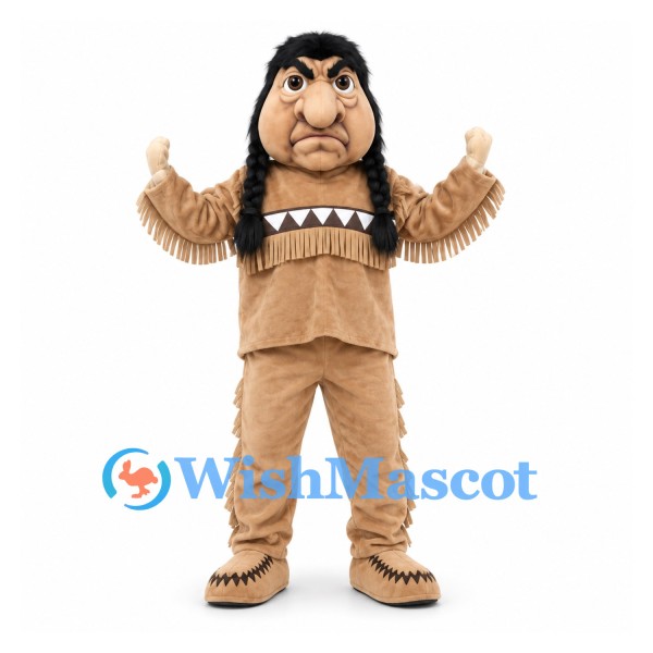 Man Mascot Costume with Black Hair and Geometric Trim Tunic