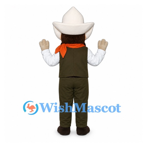Cowboy Mascot Costume with White Hat and Dark Green Vest