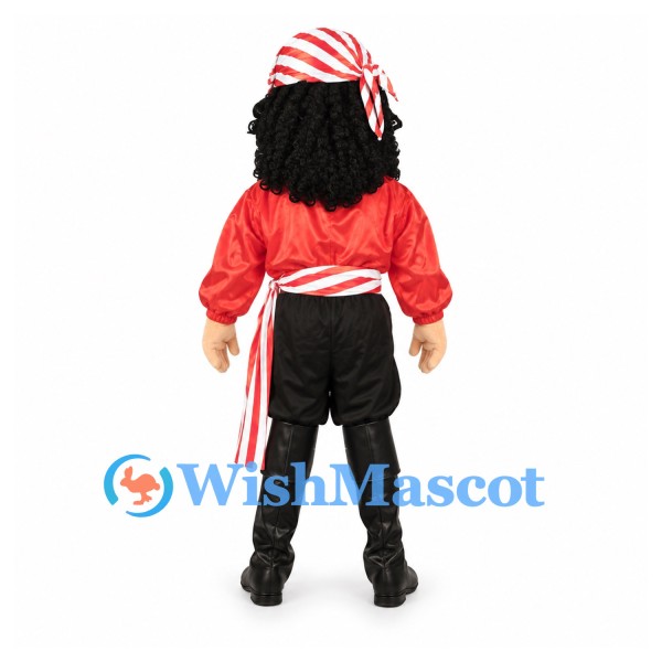Pirate Mascot Costume with Red Shirt and Striped Bandanna