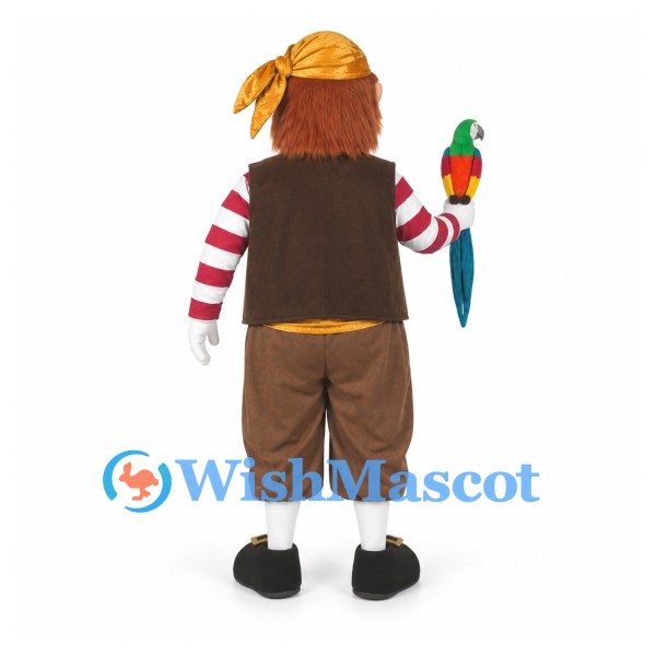 Pirate Mascot Costume with Striped Shirt and Brown Vest