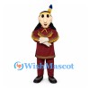 Man Mascot Costume with Burgundy Outfit and Feather Headband