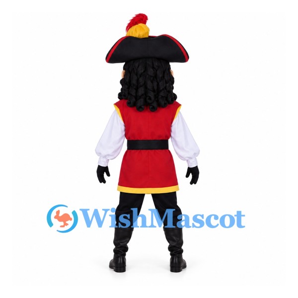 Pirate Mascot Costume with Red Vest and Black Tricorn Hat