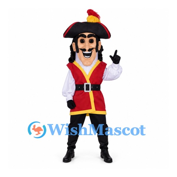 Pirate Mascot Costume with Red Vest and Black Tricorn Hat