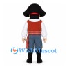 Pirate Mascot Costume with Red Striped Sash and Blue Pants