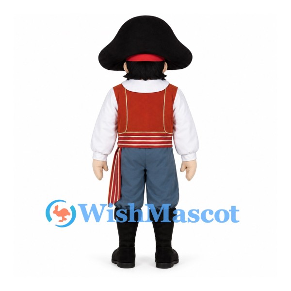 Pirate Mascot Costume with Red Striped Sash and Blue Pants