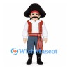 Pirate Mascot Costume with Red Striped Sash and Blue Pants