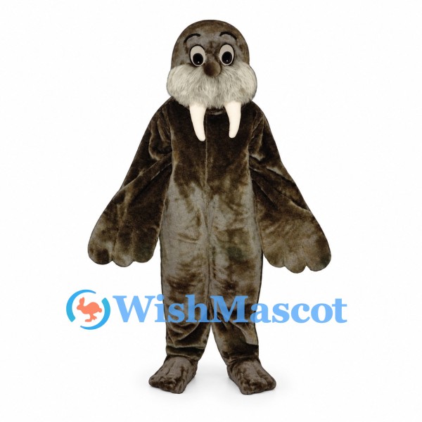 Walrus Mascot Costume in Brown with Long White Tusks