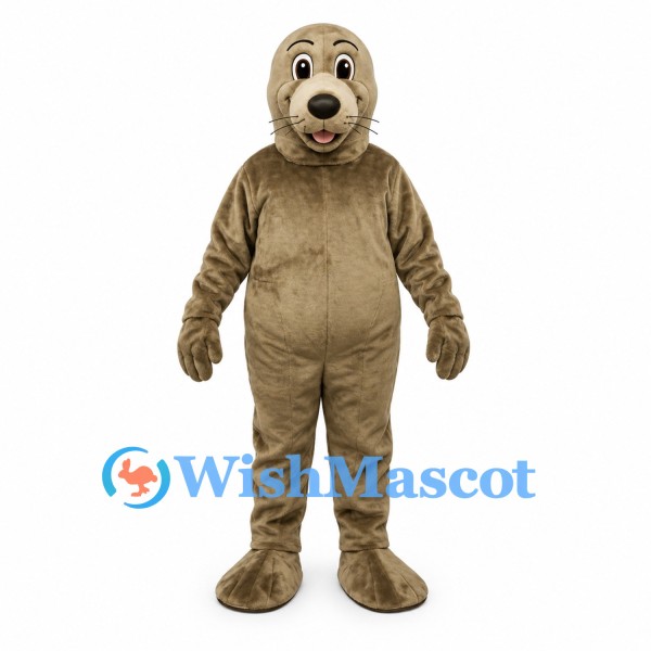 Seal Mascot Costume in Tan with Rounded Head and Muzzle
