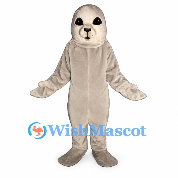 Seal Mascot Costume in Pale Gray with Dark Eyes