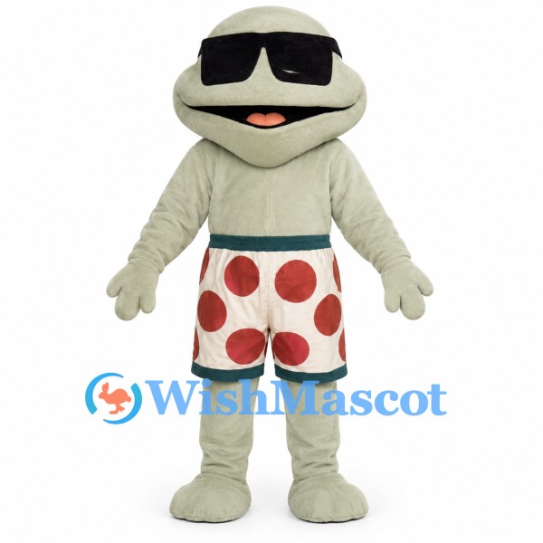 Seal Mascot Costume with Black Sunglasses and Red Polka Dot Shorts