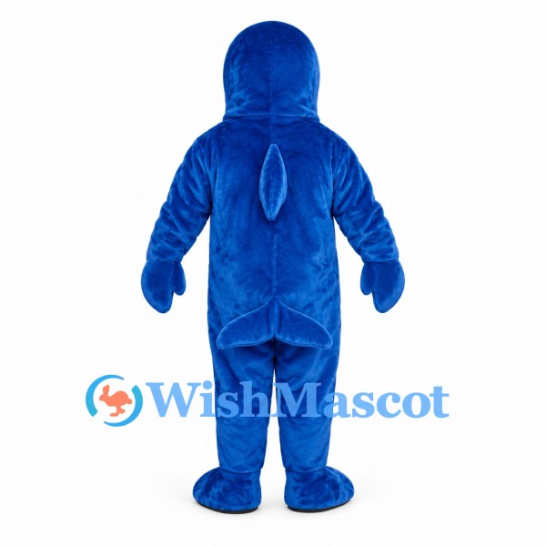 Dolphin Mascot Costume in Blue with White Belly and Back Fin