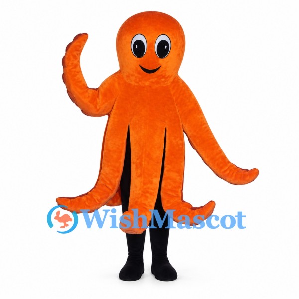 Octopus Mascot Costume in Orange with Multiple Tentacles