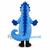 Seahorse Mascot Costume in Blue with Curled Tail and Dorsal Spines