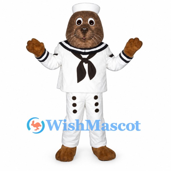 Seal Mascot Costume with White Sailor Uniform and Black Scarf