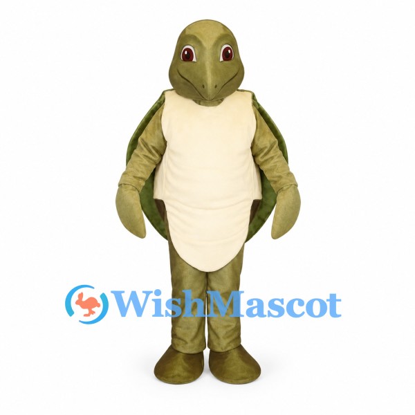 Turtle Mascot Costume in Olive Green with Cream Belly and Shell