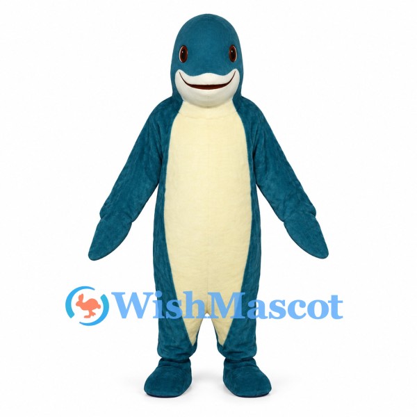 Dolphin Mascot Costume in Teal with Cream Belly