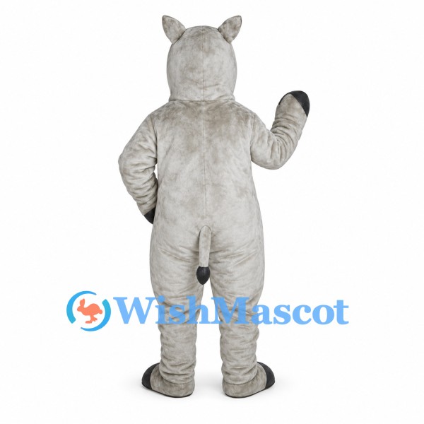 Rhino Mascot Costume in Gray with Horn and Rounded Ears