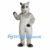 Rhino Mascot Costume in Gray with Horn and Rounded Ears