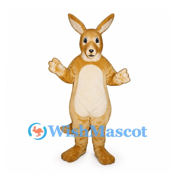 Kangaroo Mascot Costume in Tan with Cream Belly and Rounded Pouch